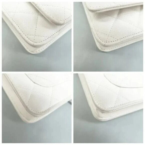 100% Authentic CHANEL Wallet on Chain White Leather Shoulder Bag 3536-083024 - Picture 6 of 12